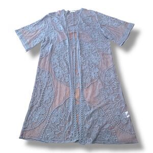 Altar'd State Floral Embroidered Sheer Boho Shawl Long Kimono Women’s Size S/M